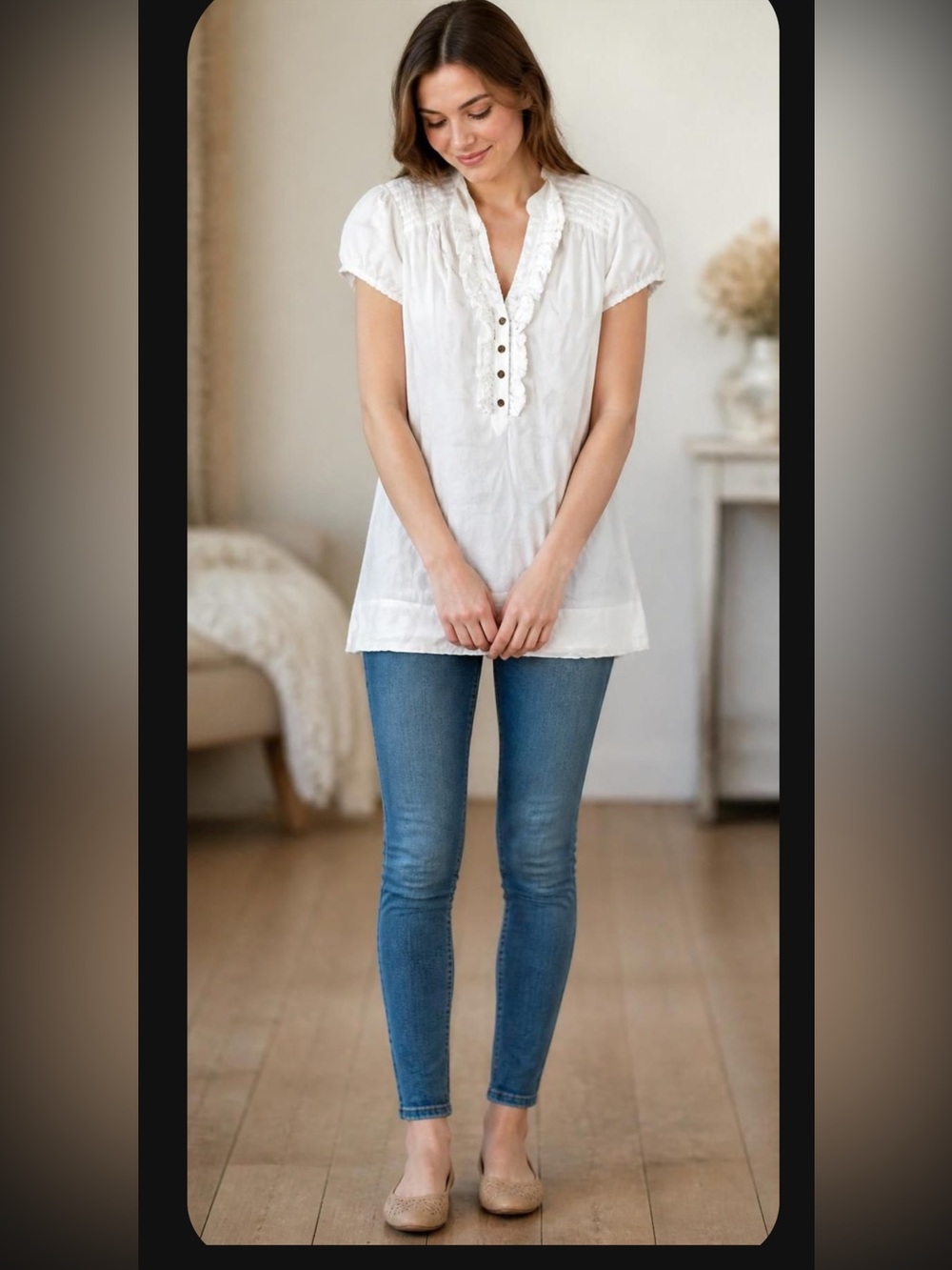 Ali & Kris Cottage Cotton Puff Sleeve Tunic Top/ Mini Dress Y2K White